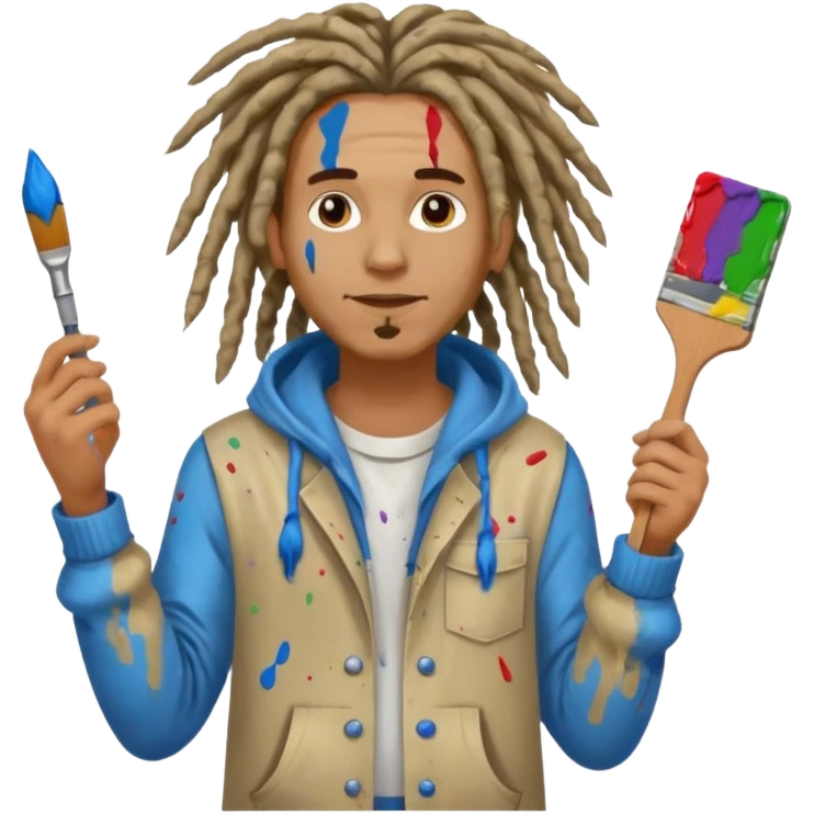man artist with dreadlock, holding painter emoji
