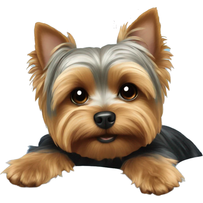 Yorkie dog laying on a blue pillow emoji