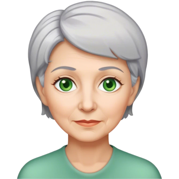 older woman with short grey hair and green eyes emoji