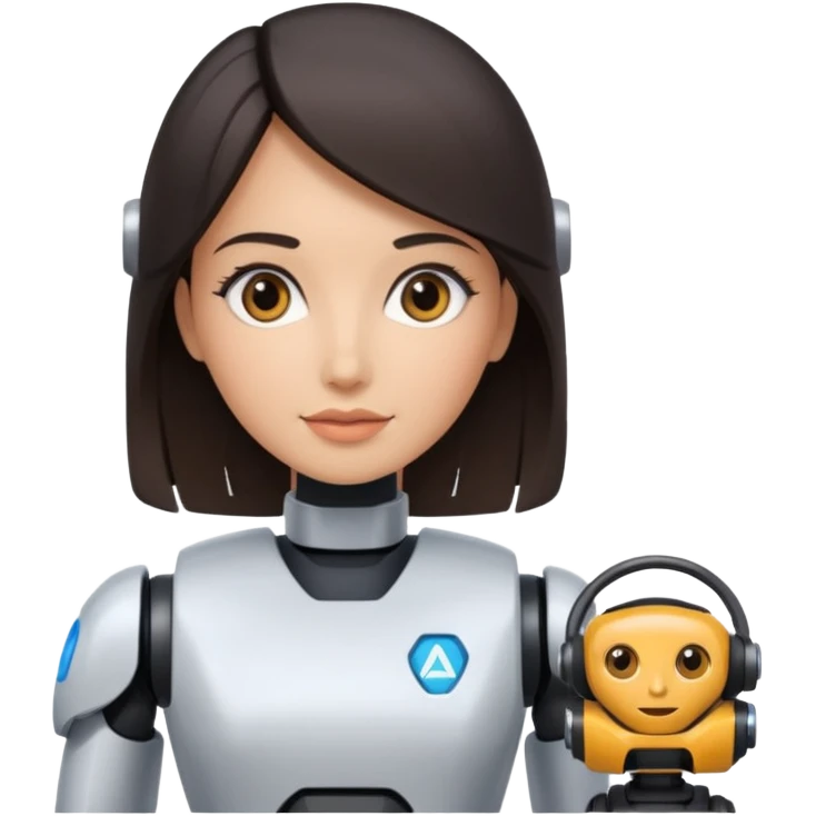 female AI robotics engineer with dark hair, and autonomous car robot  emoji