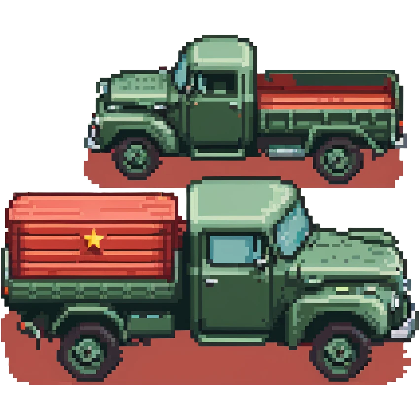 ZIL 130 Soviet truck with green cabin and flatbed, vintage Russian truck from 1960s emoji