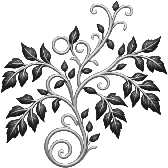 Black and silver filigree vine with leaves, artistic design, 3D, extremely detailed design emoji
