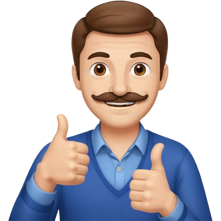 Guy giving two thumbs up while smiling with brown hair and mustache  emoji