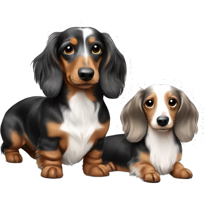 Twitter Tri Merle long haired Dachshunds together emoji
