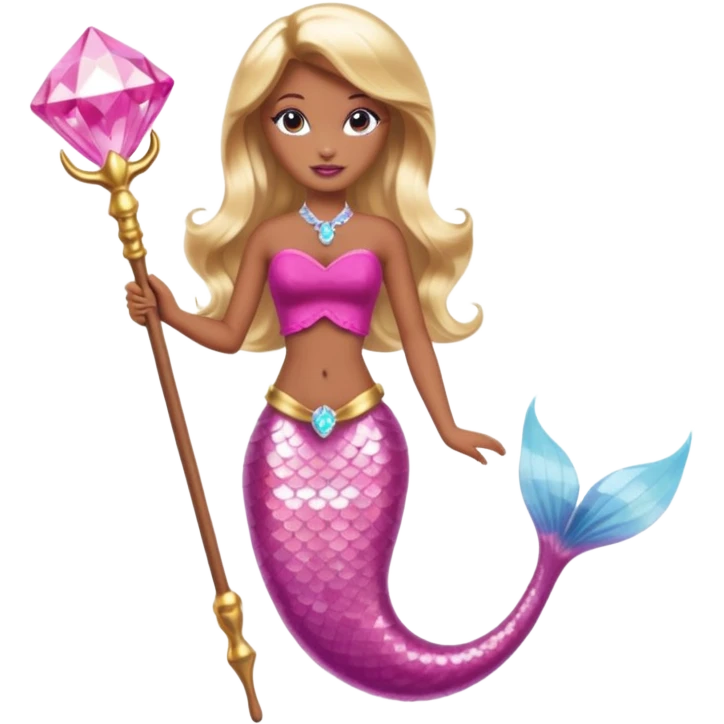 Brown skin blonde hair barbie mermaid with pink diamond tail and wand  emoji
