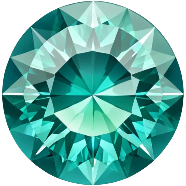 Round cut grandidierite gemstone with blue-green color and brilliant facets emoji