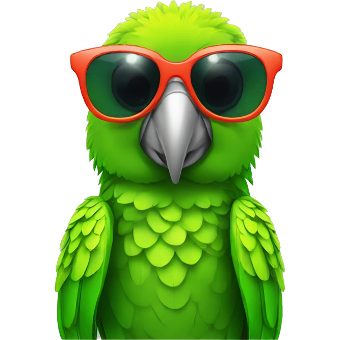 a green parrot with sunglasses, ready for the beach emoji