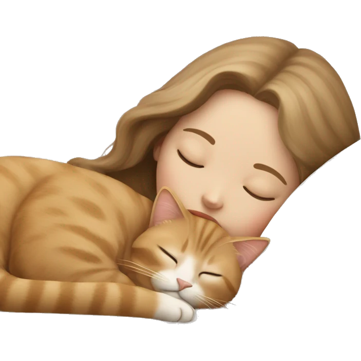 light Beige cat sleeping with girl light brown hair  emoji