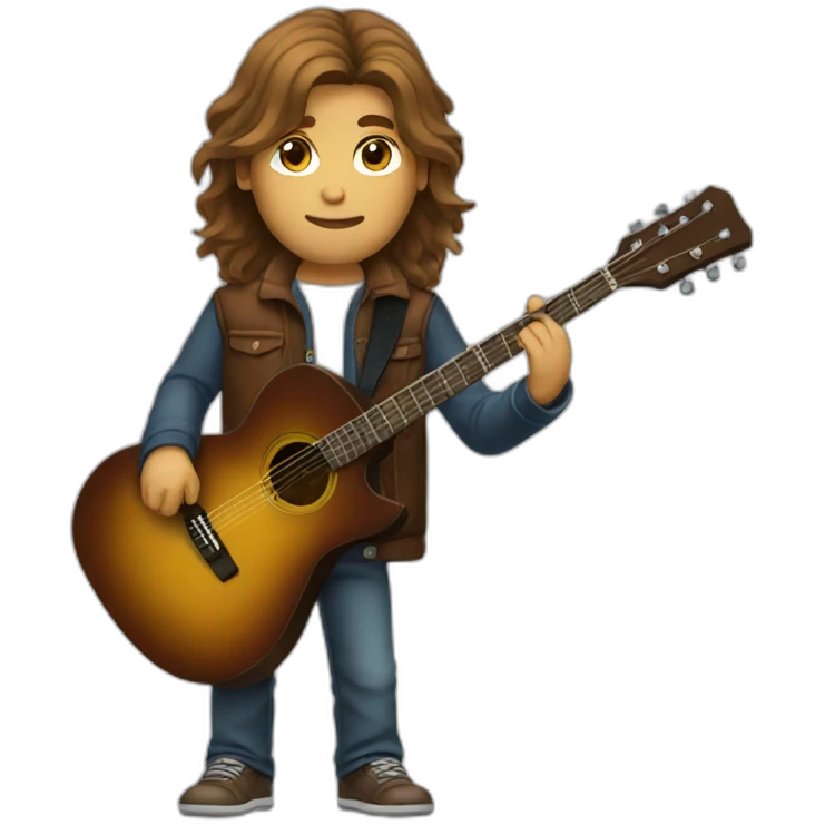 Male Long Brown Hair with guitar portrait emoji emoji