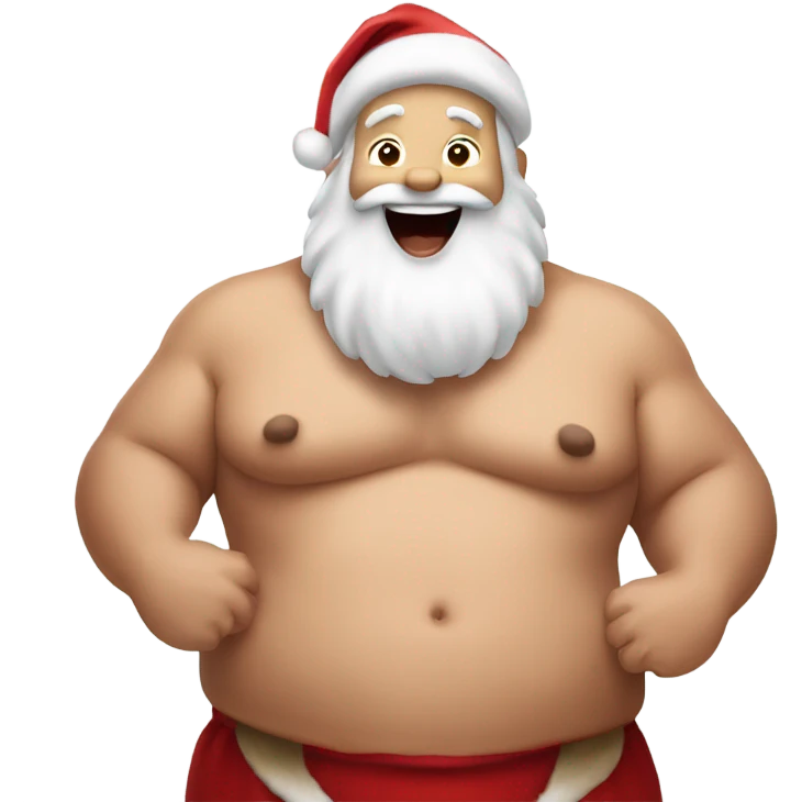 santa holding onto his hairy fat shirtless belly as he laughs emoji