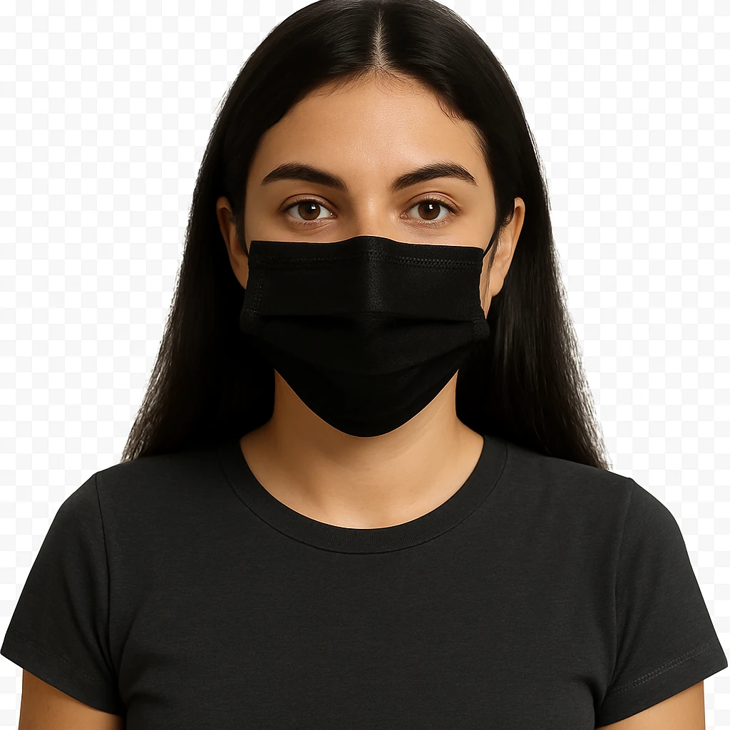 Change the mask to black while keeping the background transparent. The style of the original image should be preserved. emoji