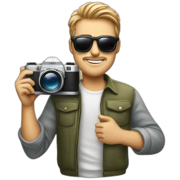 sketchy man in sunglasses and a camera in his hands emoji