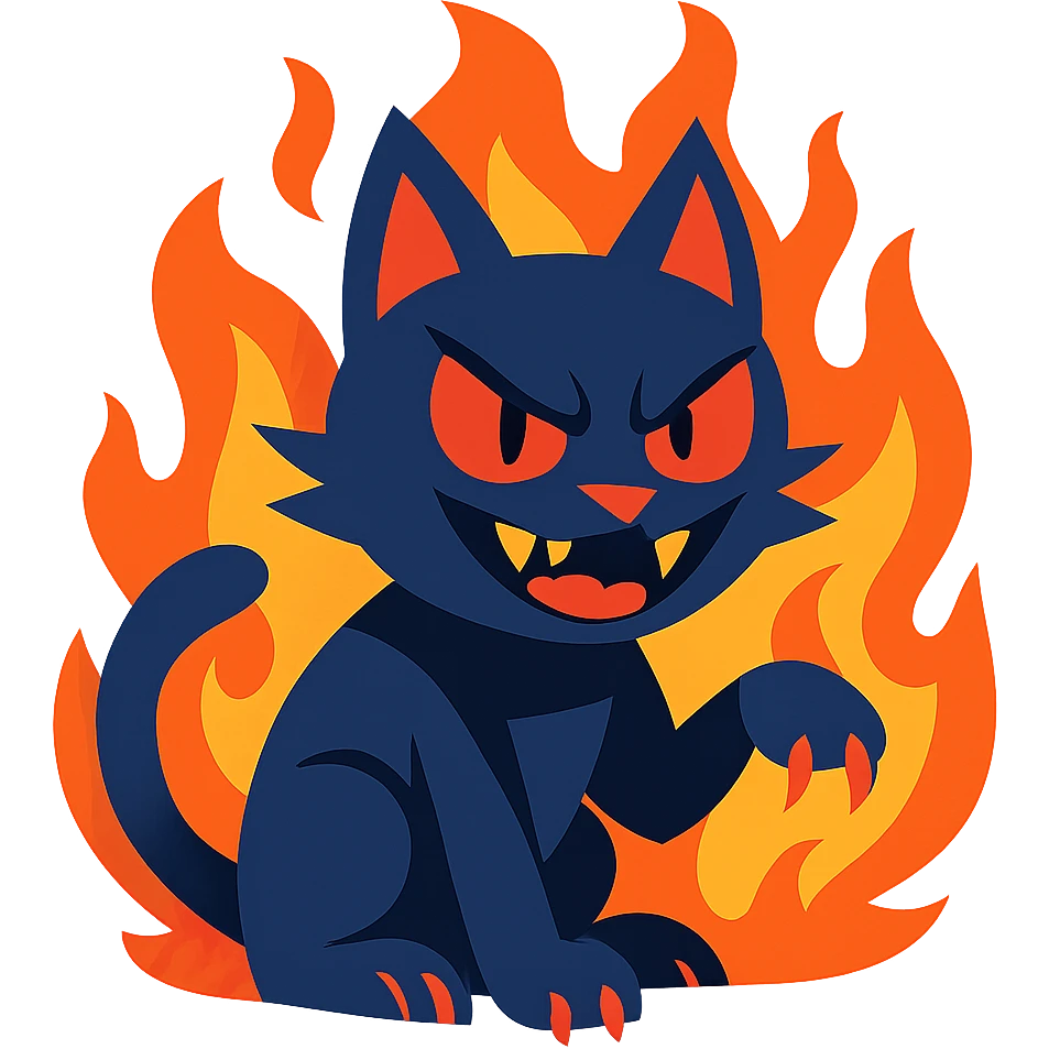 evil cat with fire emoji
