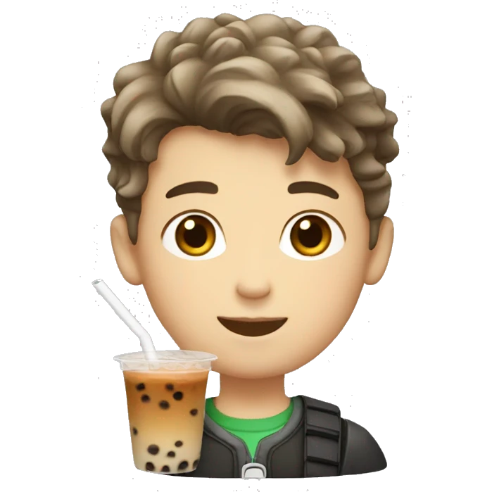 white boy with boba tea emoji