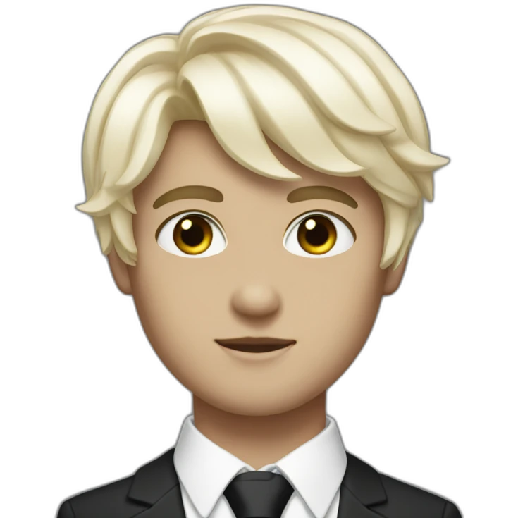 androgynous white boy bang black hair white short black tie emoji
