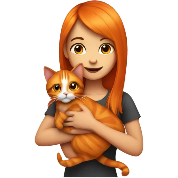 girl holding orang cat  emoji