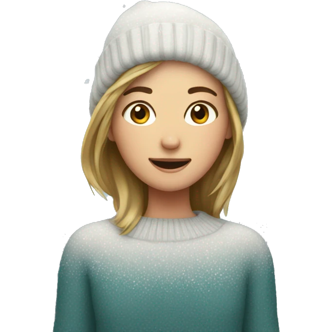 Snow falling on girl in sweater emoji