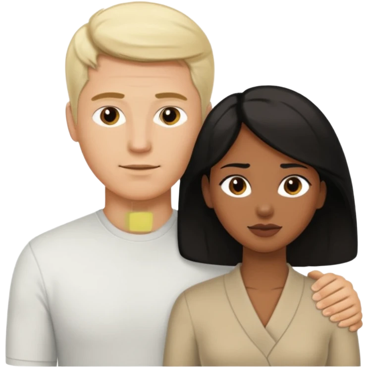 White blond man massages black haired brown woman from front view emoji