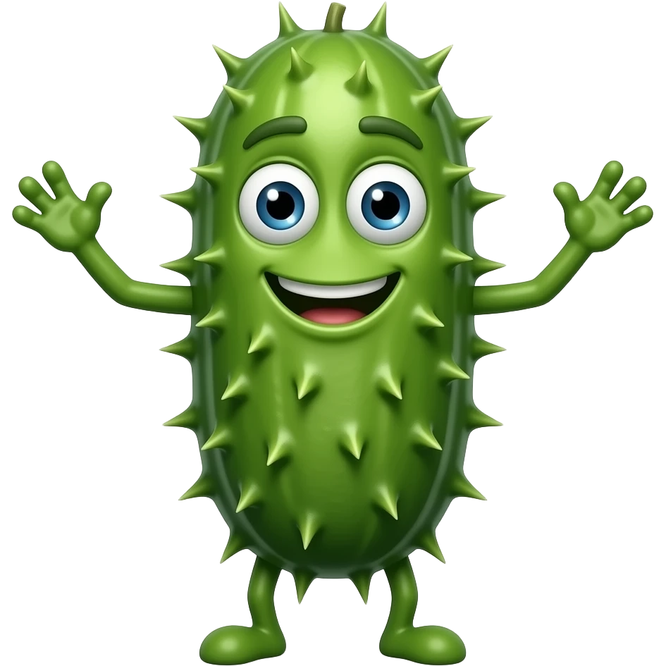 A wild, funny, prickly cucumber with arms and legs emoji
