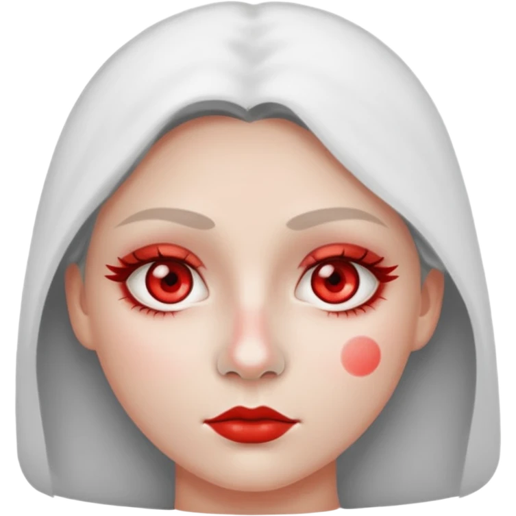 woman with white powder under her nose, wide red eyes, round face, iOS emoji style, no background emoji