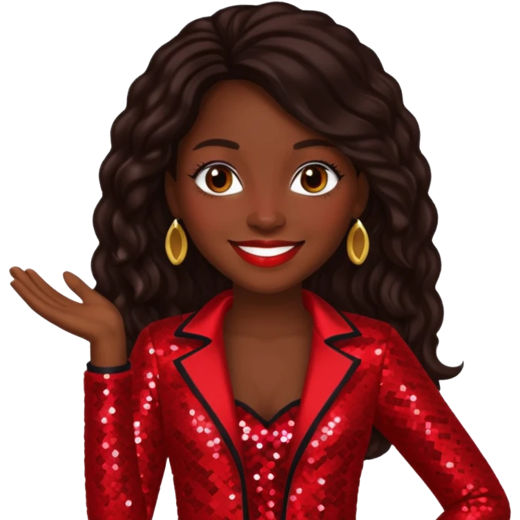 Tamika Scott from Xscape with long dark brown hair, red sequin outfit emoji