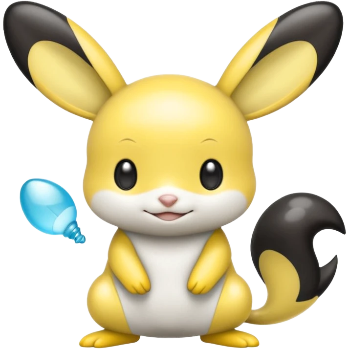 Shiny glossy glassy oily black and white and yellow and cyan Emolga (full body) emoji
