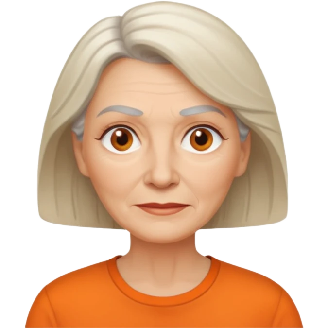 older white woman with orange shirt no smile emoji