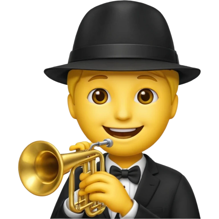 emoji face with a black hat and a trumpet emoji