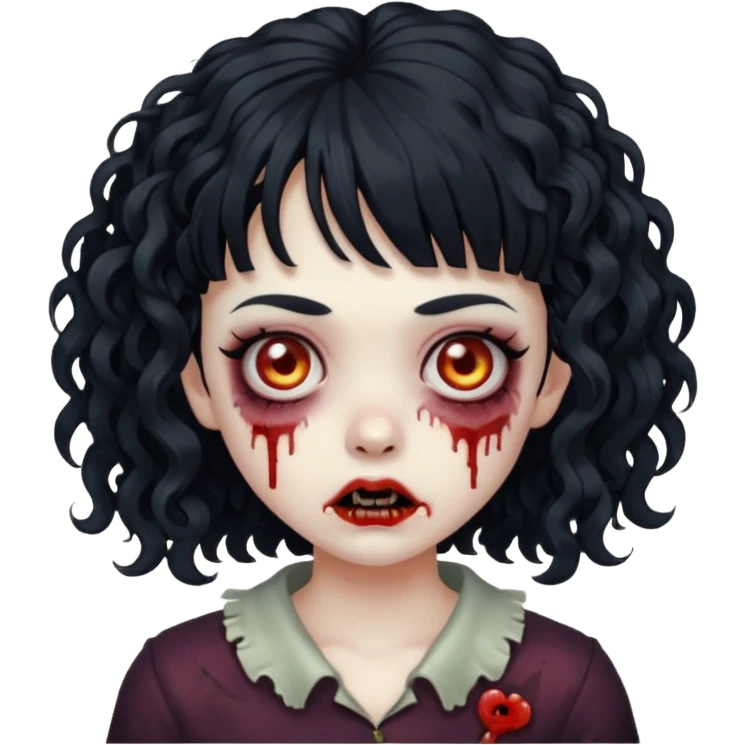 Faça uma garota zumbi, com cabelos cacheados & uma franja. emoji