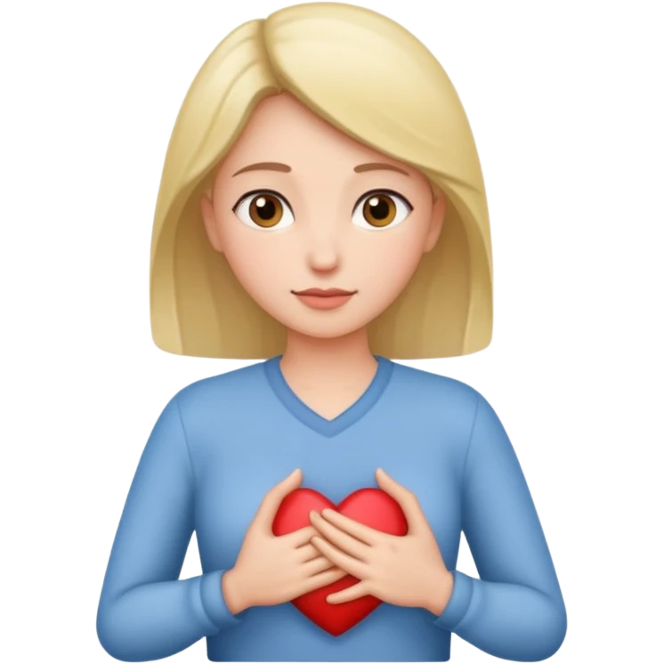 Woman placing her one hand over the heart emoji