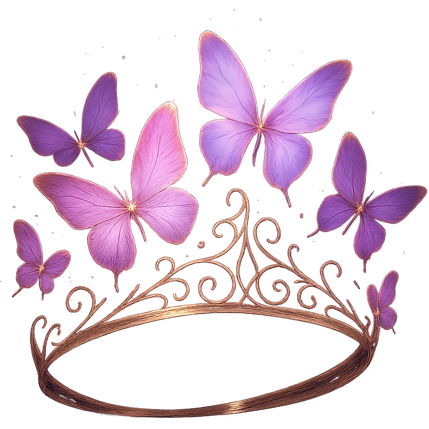 a fantasy butterfly crown in rose gold, with pink and purple butterflies and a magical glow emoji