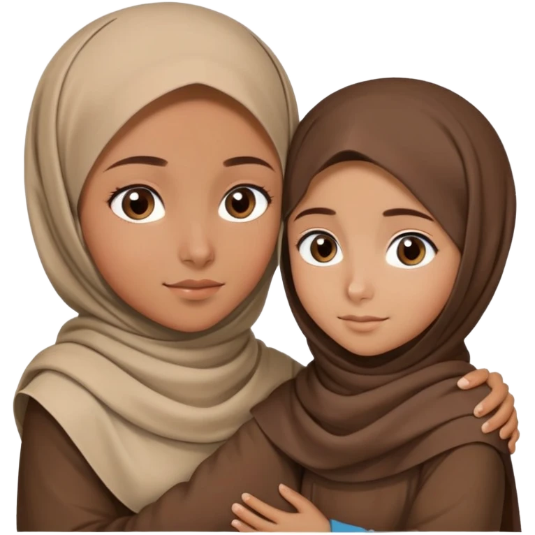 Turkish beautiful finish Konya girl blue eyes with brown beige hijab islamic dress and hugs with a boy brown haircut brother  emoji