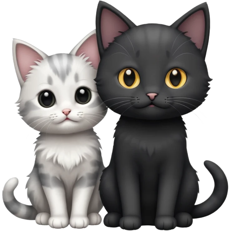 White and grey kitten and black cat emoji