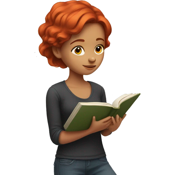 Girl with red hair reading a book emoji