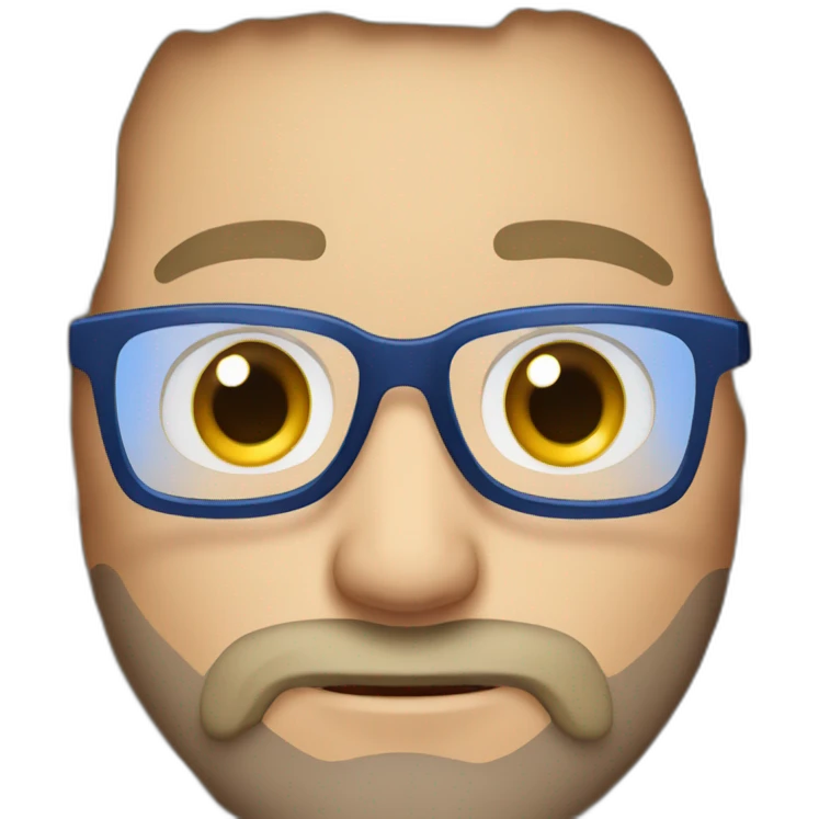 man with brown hair blue eyes beard and glasses and scally emoji