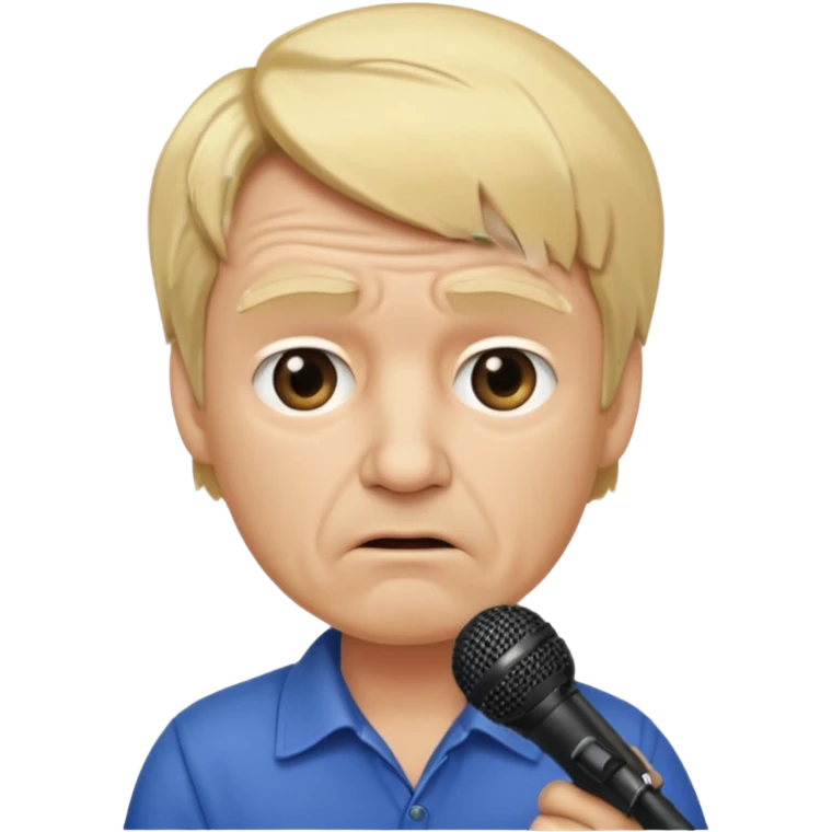 him with a mini microphone and a grumpier face blond hair wrinkles bold emoji