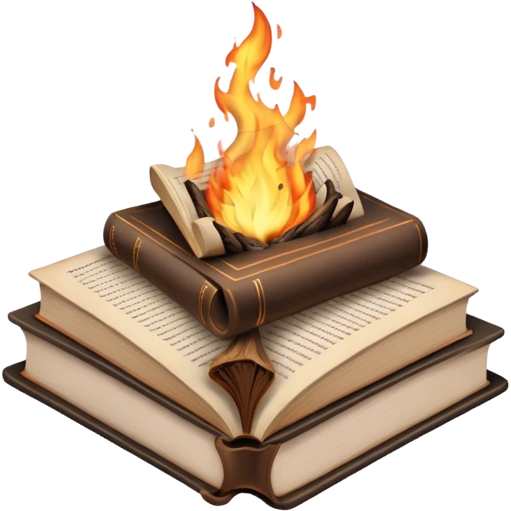 Fireplace burning a book emoji