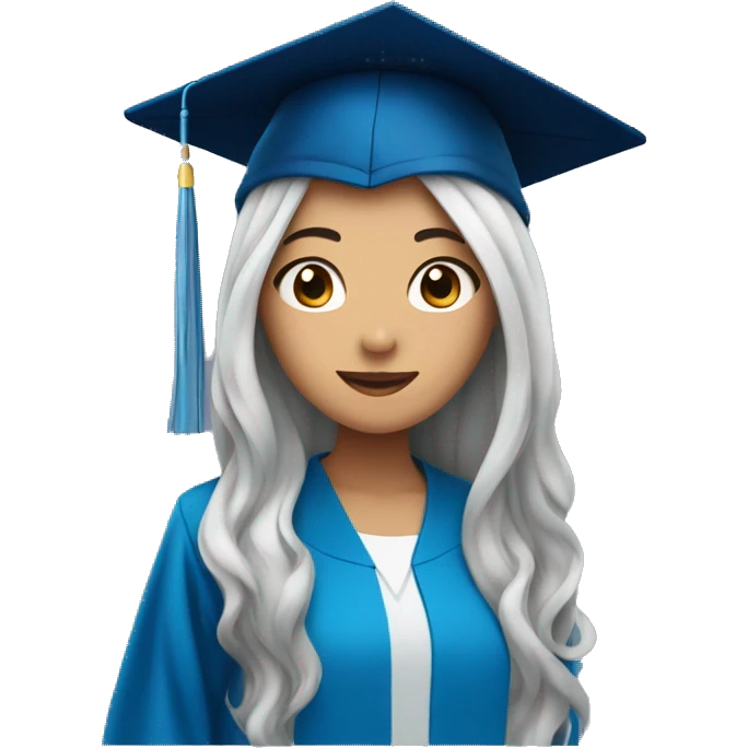 asian girl wearing blue graduation cap with long curly black hair emoji
