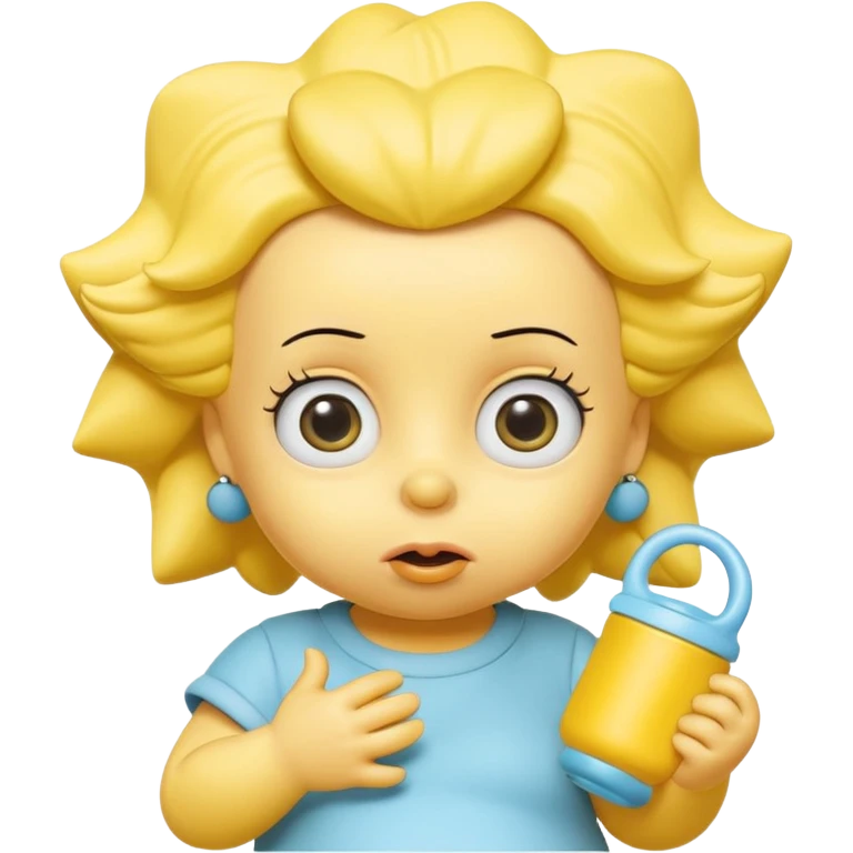A 3D cartoon baby character fully yellow skin, styled like Maggie Simpson, with pacifier, big eyes, smooth shading, Memoji-style rendering, consistent with other yellow Simpsons characters. emoji
