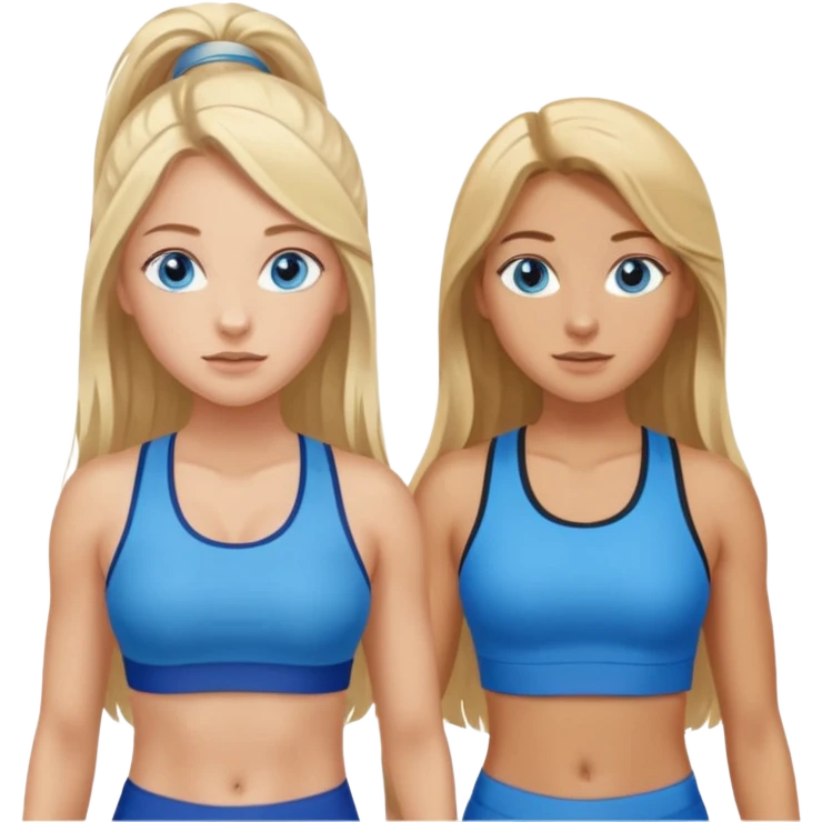 two girls in gym wear one with blue eyes and long brown hair one with blonde long hair blue eyes tanned emoji