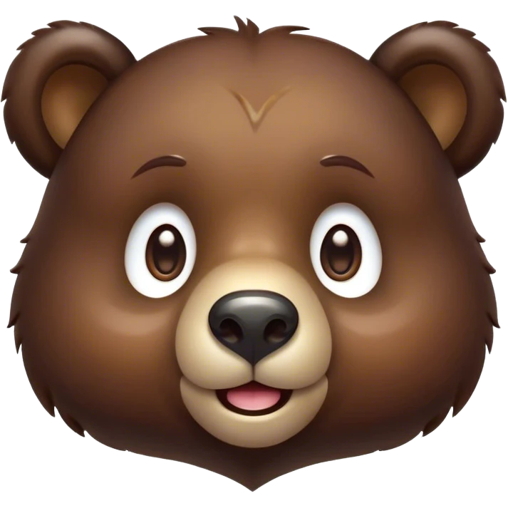 Cinematic Cute Bear Portrait Emoji, Head tilted playfully and inquisitively, featuring a glossy dark brown fur with a natural sheen and round, sparkling eyes filled with gentle curiosity, Simplified yet irresistibly adorable features, highly detailed, glowing with a warm, friendly glow, high shine, affectionate and mighty, stylized with a touch of woodland whimsy, bright and endearing, soft glowing outline, capturing the essence of a mischievous yet loving bear, so playful it feels like it could amble out of the screen and into your arms! emoji