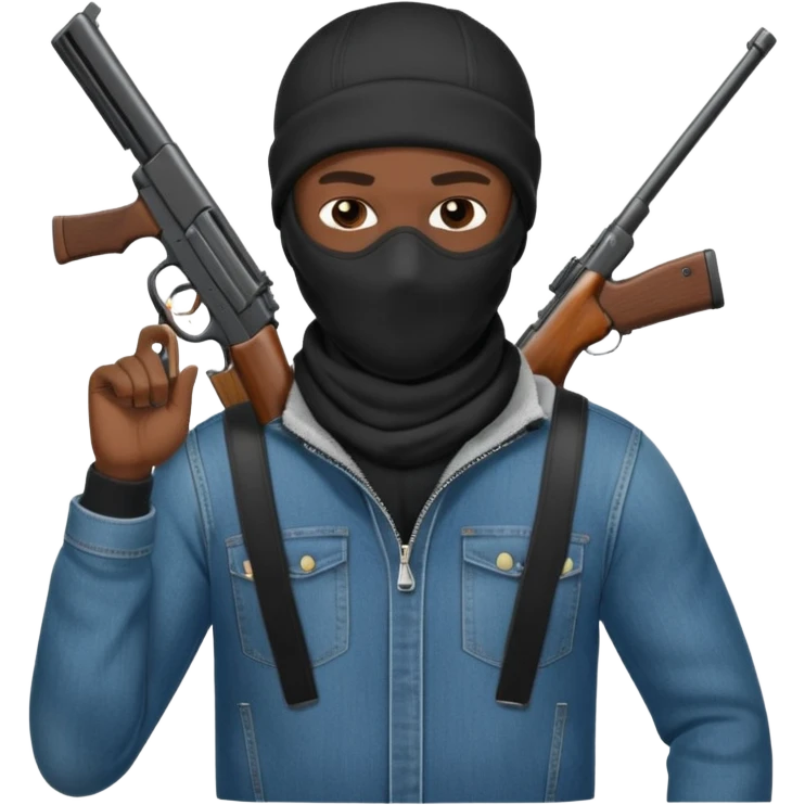 Create a black guy with a ski mask and guns and sagging jeans emoji