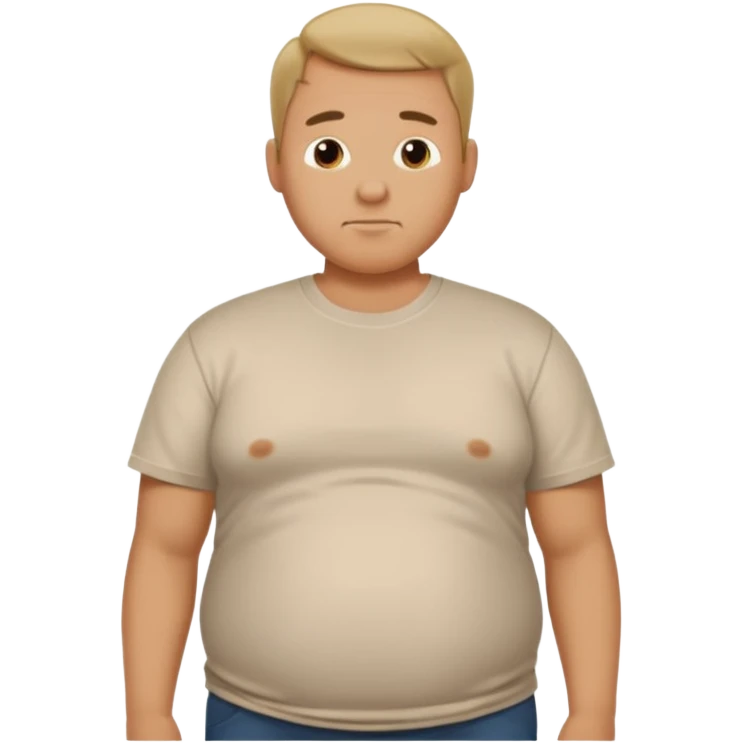 Male has bloated belly in t-shirt profile angle shot emoji