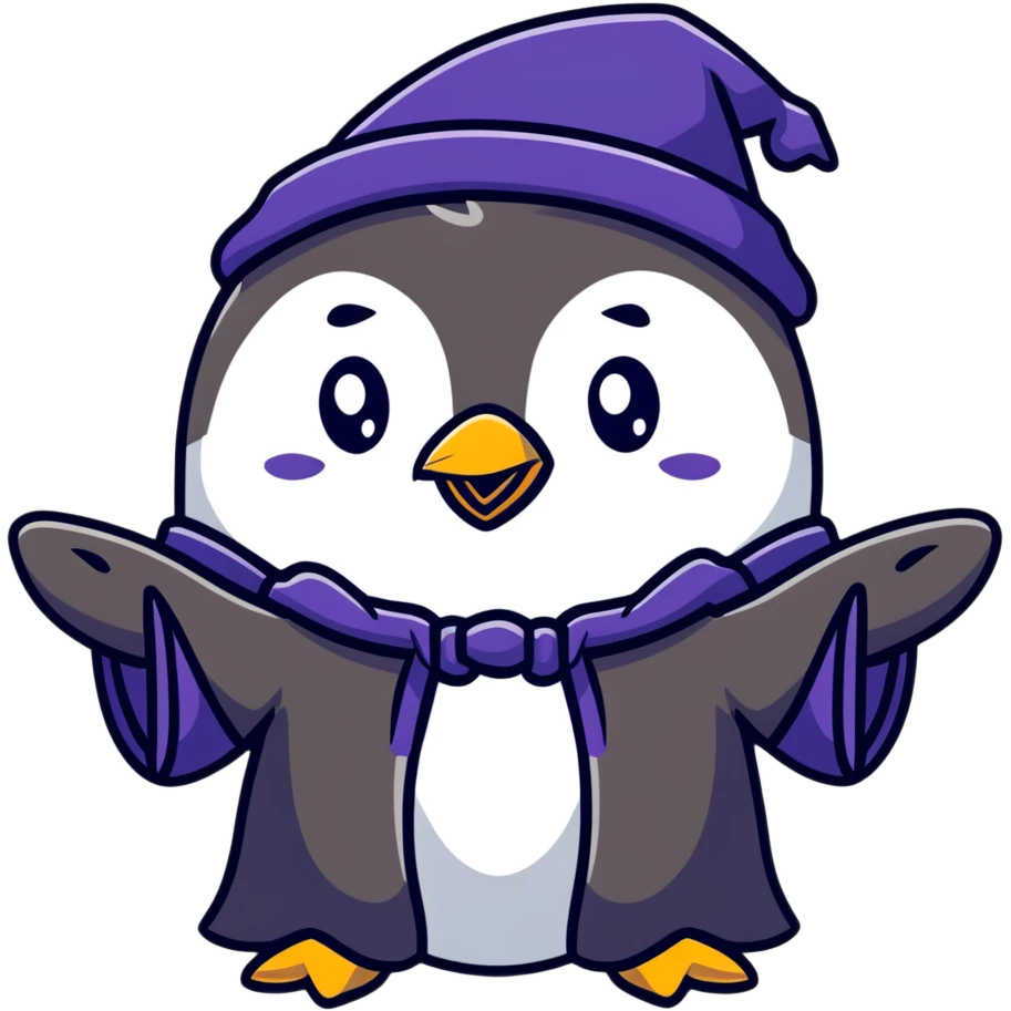 cute penguin wizard casting a spell emoji