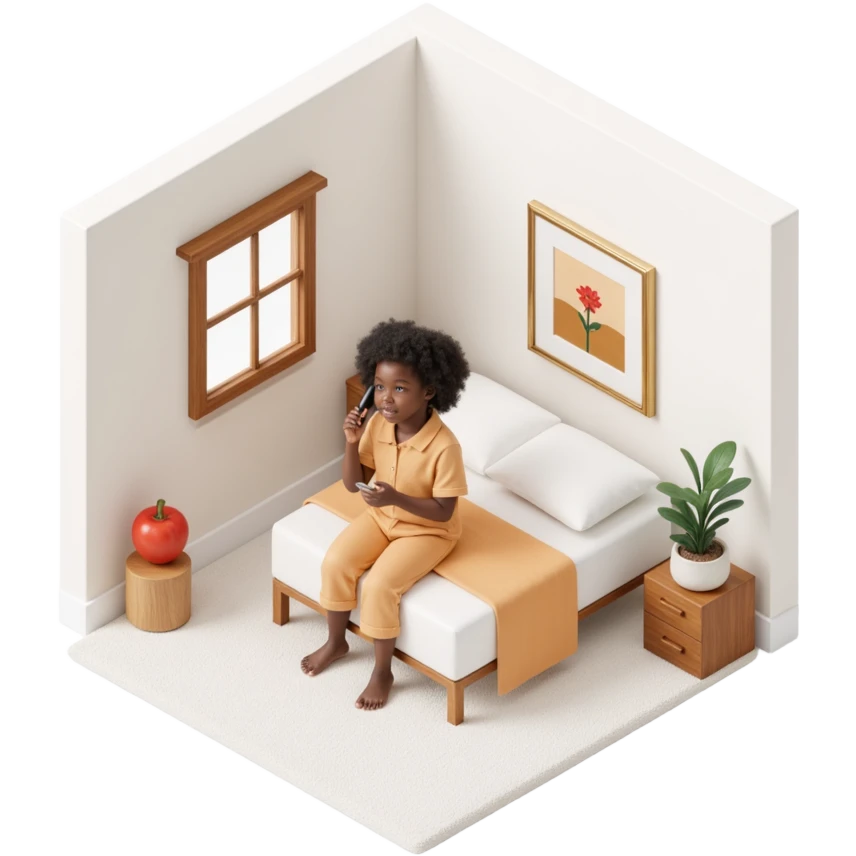 girl talking on telephone in her room emoji