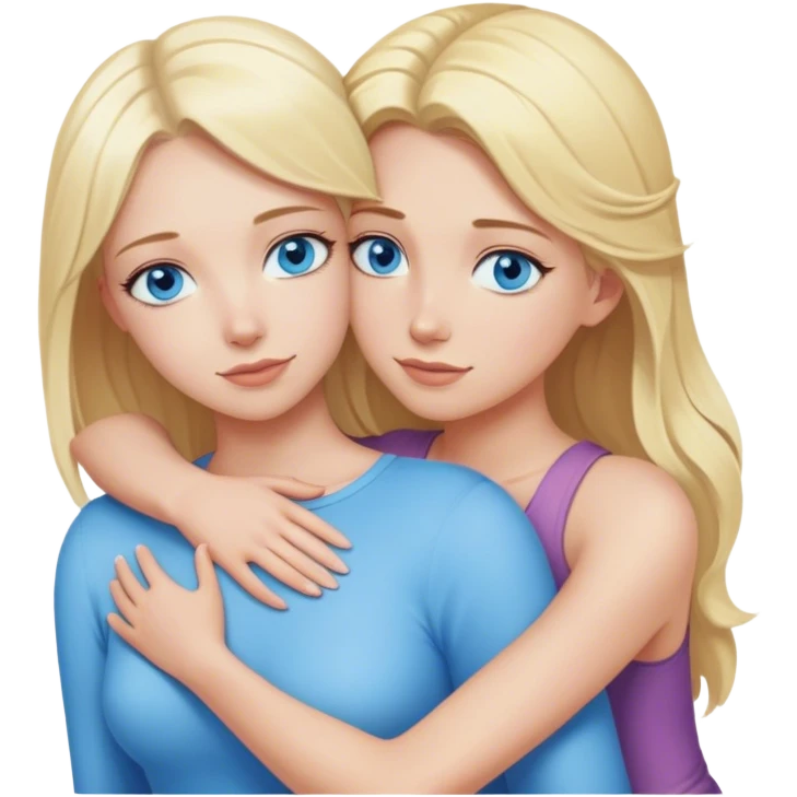 Cinematic realistic blonde with blue eyes hugs another blonde girl from behind emoji