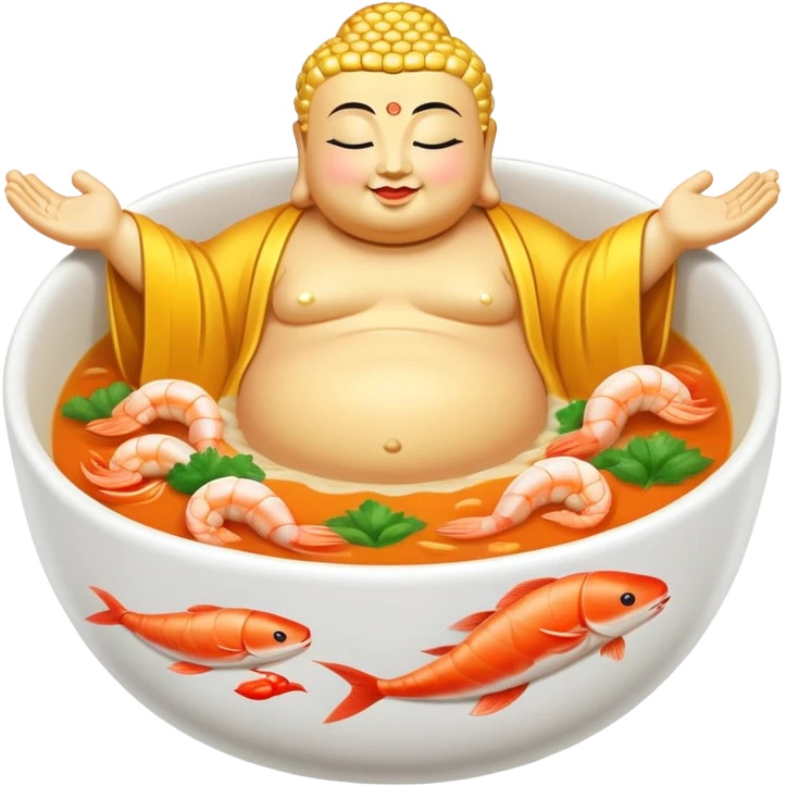 Buddha Jumps Over the Wall luxury soup with seafood and premium ingredients, simplified emoji style with bold outlines and bright colors, cartoon style famous Chinese delicacy emoji