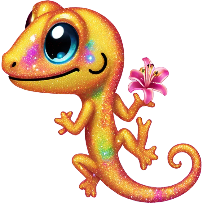 Lisa frank glitter gecko with a lily emoji