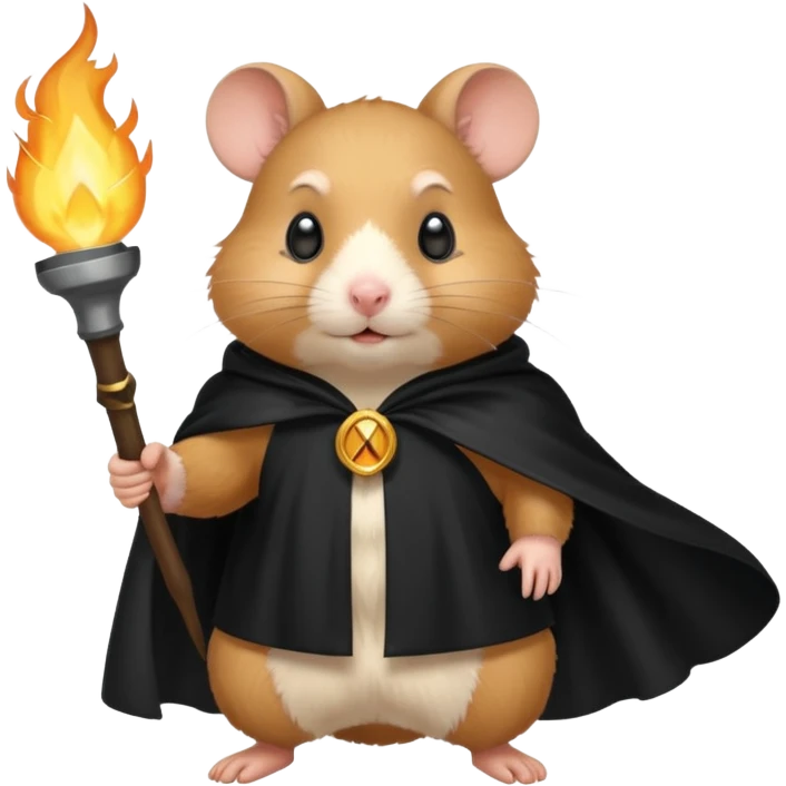 hasmter holding torch with black cape emoji