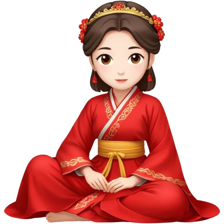 Beautiful girl wearing red Hanfu wedding dress sitting emoji